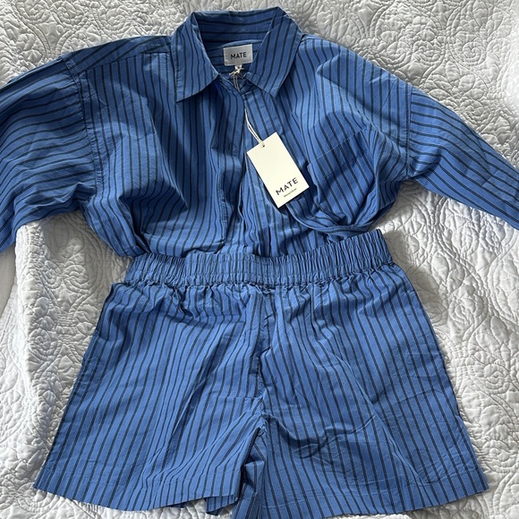 MATE the Label Pants - MATE the Label Blue Pinstripe Button-Up & Shorts Set